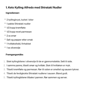 Keto Kyllingalfredo Keto Kylling alfredo med shitakenudler